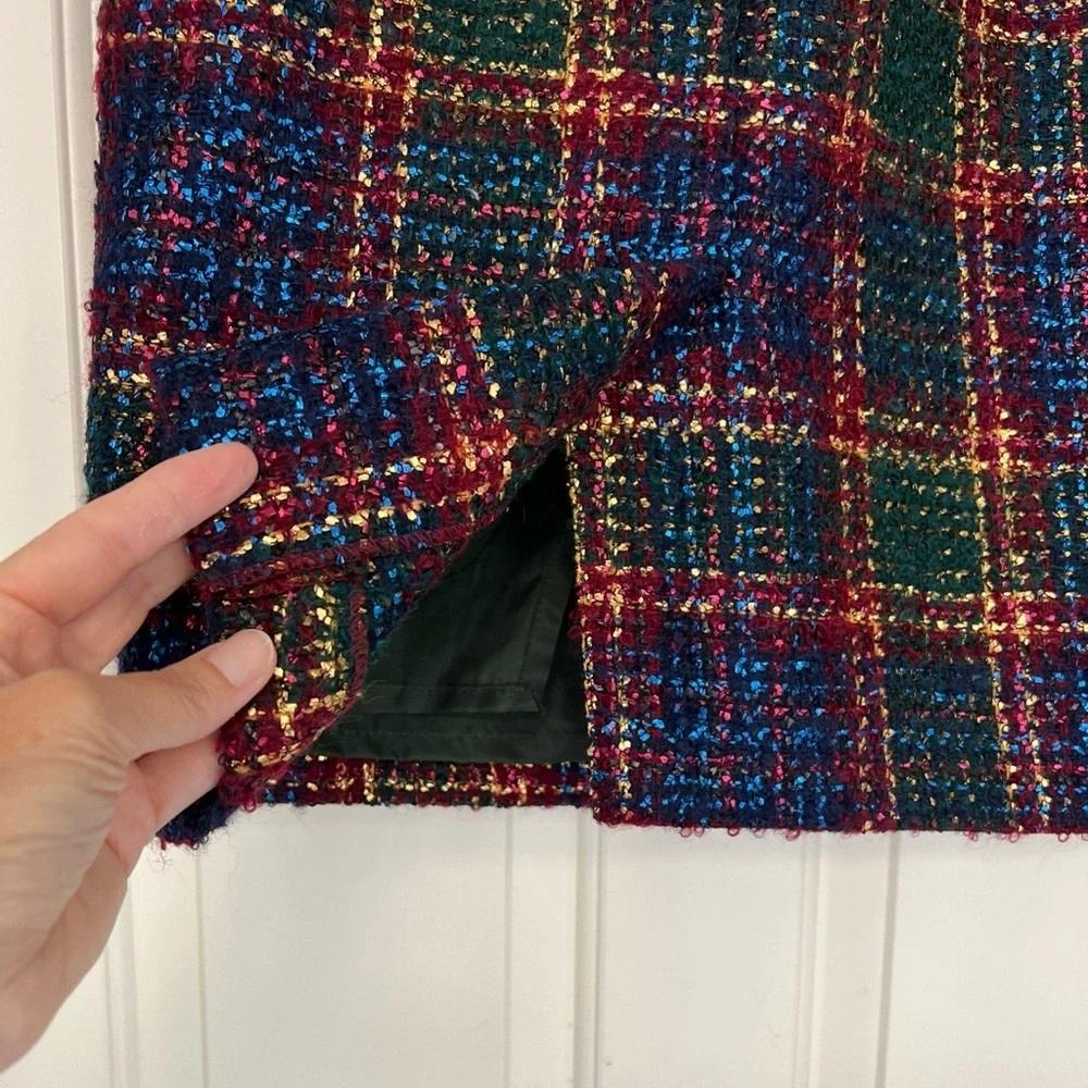 Vintage Terry Made in‎ France Plaid With Metallic Gold Tweed Pencil Skirt - Picture 4 of 6